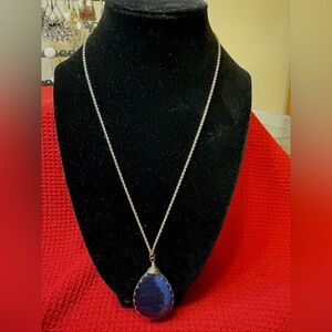 Long Blue Glass Pendant Necklace